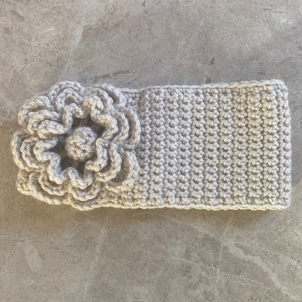 Cream Hand Knit Headband Flower Detail